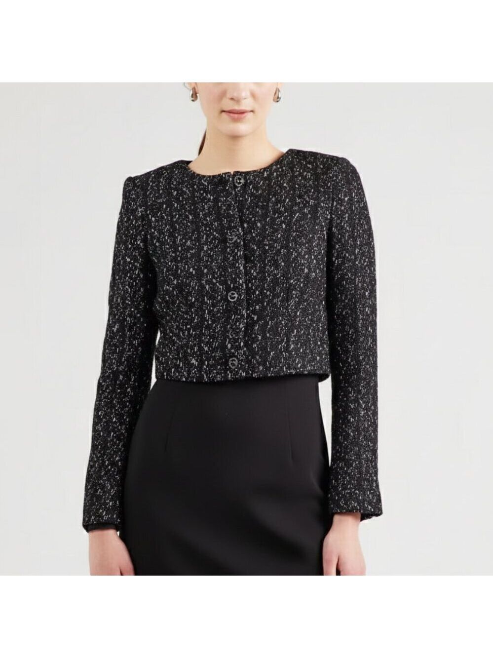 *Monki Black Tweed Flower-Button Tweed Jacket NWT – Women’s Size 38